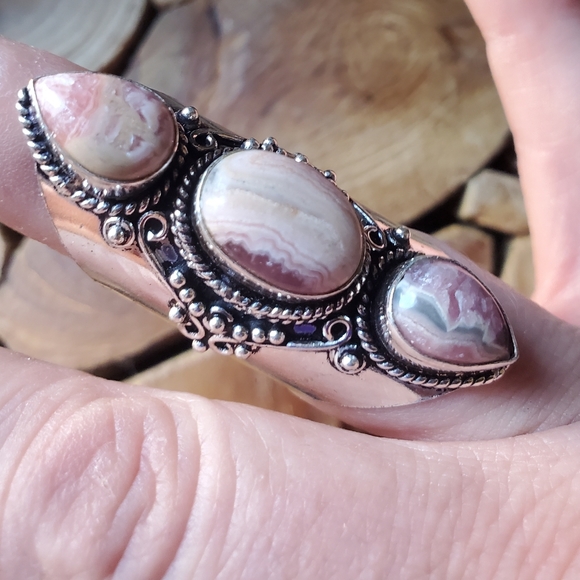 New Rhodochrosite 925 Silver Statement Ring. - Picture 12 of 16